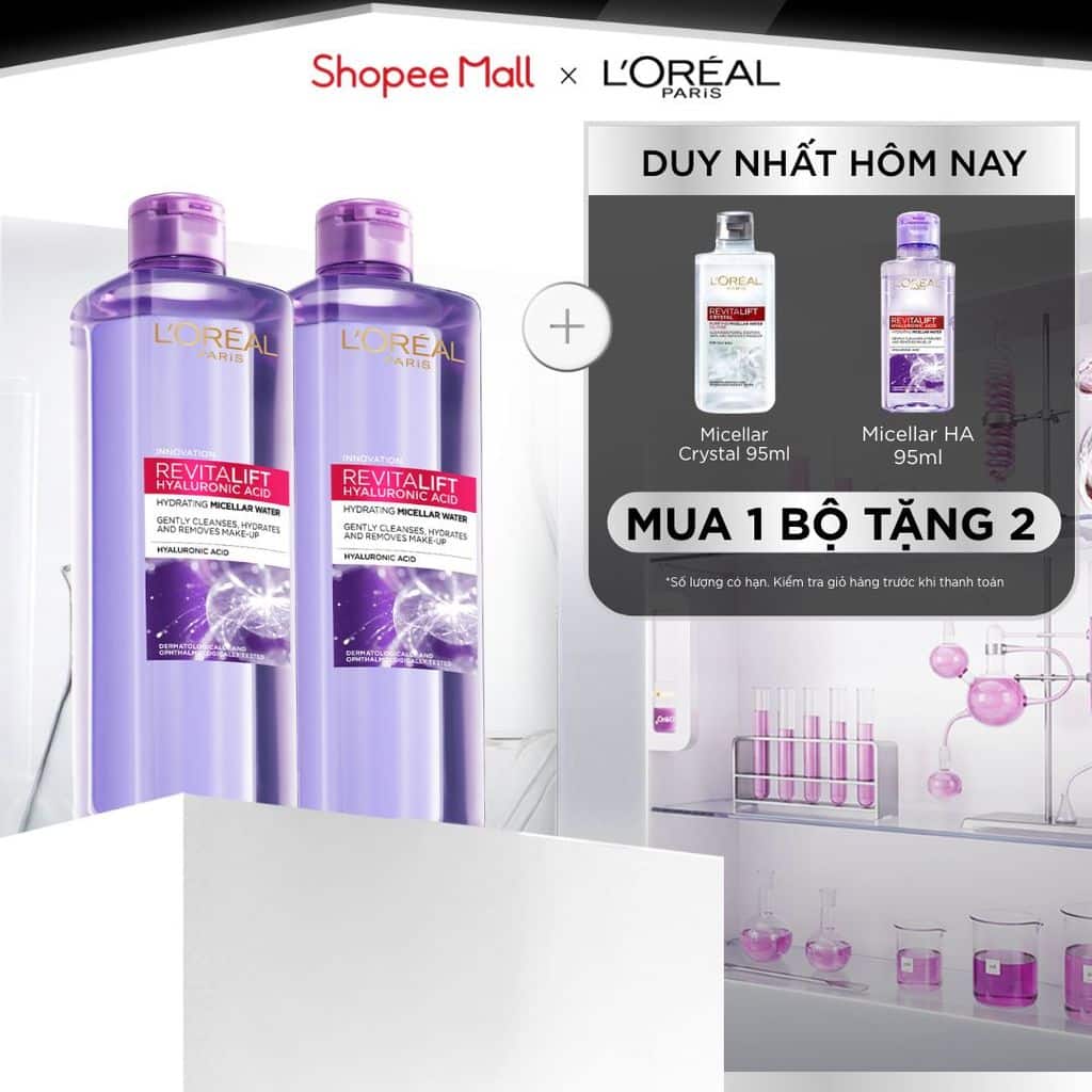 Nước tẩy trang L'Oréal Paris Hyaluronic Acid 400ml (bộ 2)