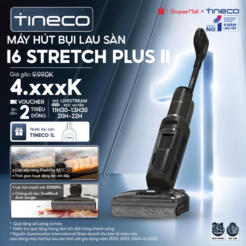 Tineco - Tineco Floor One i6 Stretch Plus II Máy hút bụi lau sàn khô ướt - Lực hút 22.000Pa - Giặt sấy nóng 85°C