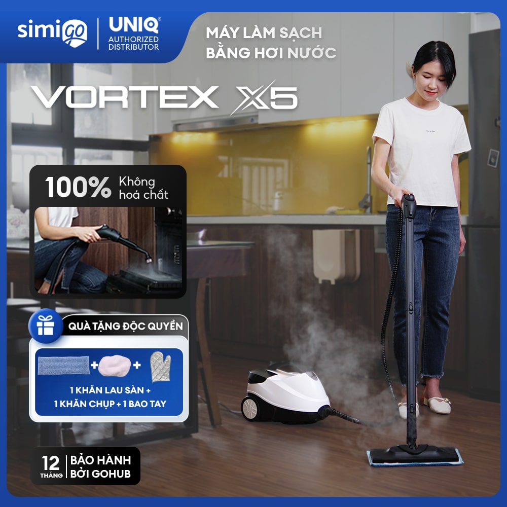 UNIQ - UNIQ Vortex X5 Máy làm sạch hơi nước nóng lau nhà đa năng 2000W 1.5L